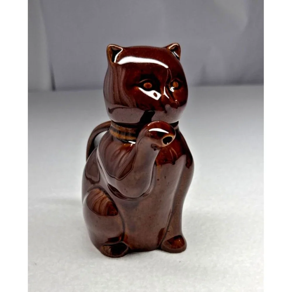 Chinese Ceramic Cat-Shaped Teapot Brown Glaze